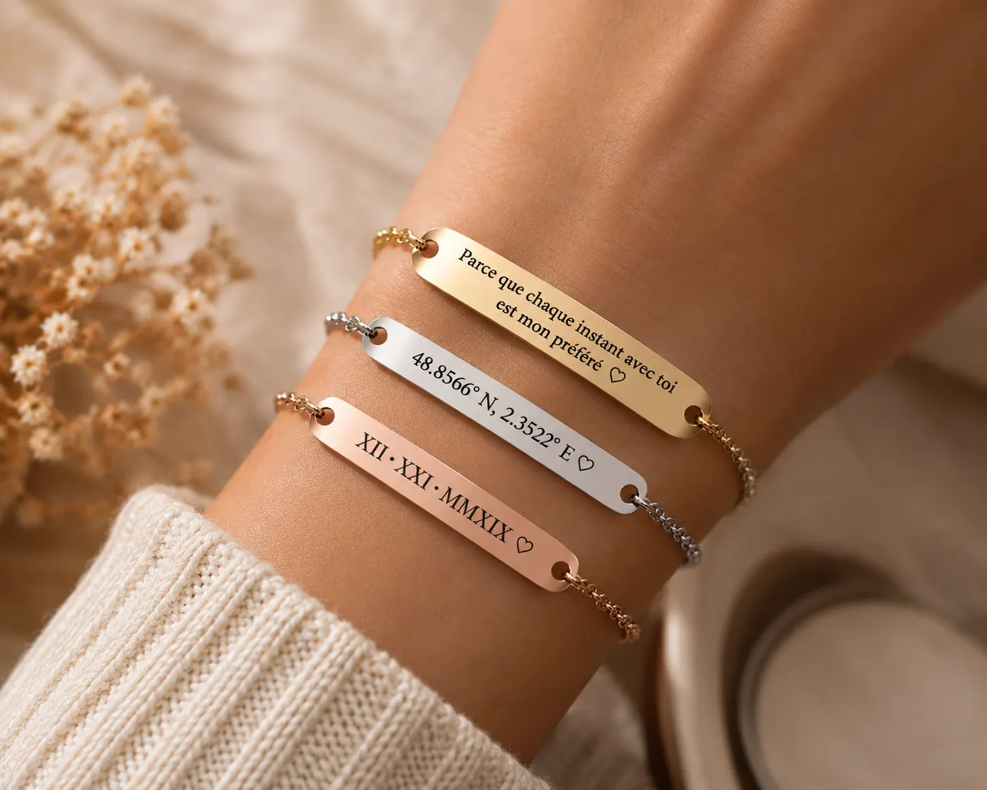 💎 GravureTara™ – Bracelet Message Personnalisé